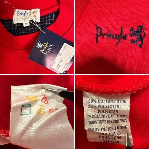 Vintage 80s 90s Pringle Sports Red Crest Sweatshirt Hong Kong Unisex NWT Sz L - Picture 10 of 10
